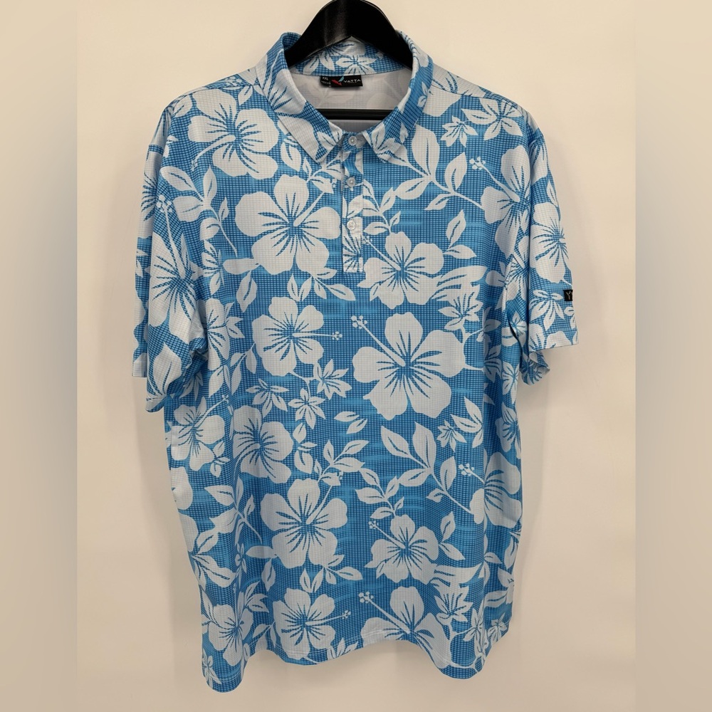 Yata Golf Kahakai Polū Golf Polo EUC Blue & White sz XXL Wicking Stretch Classic